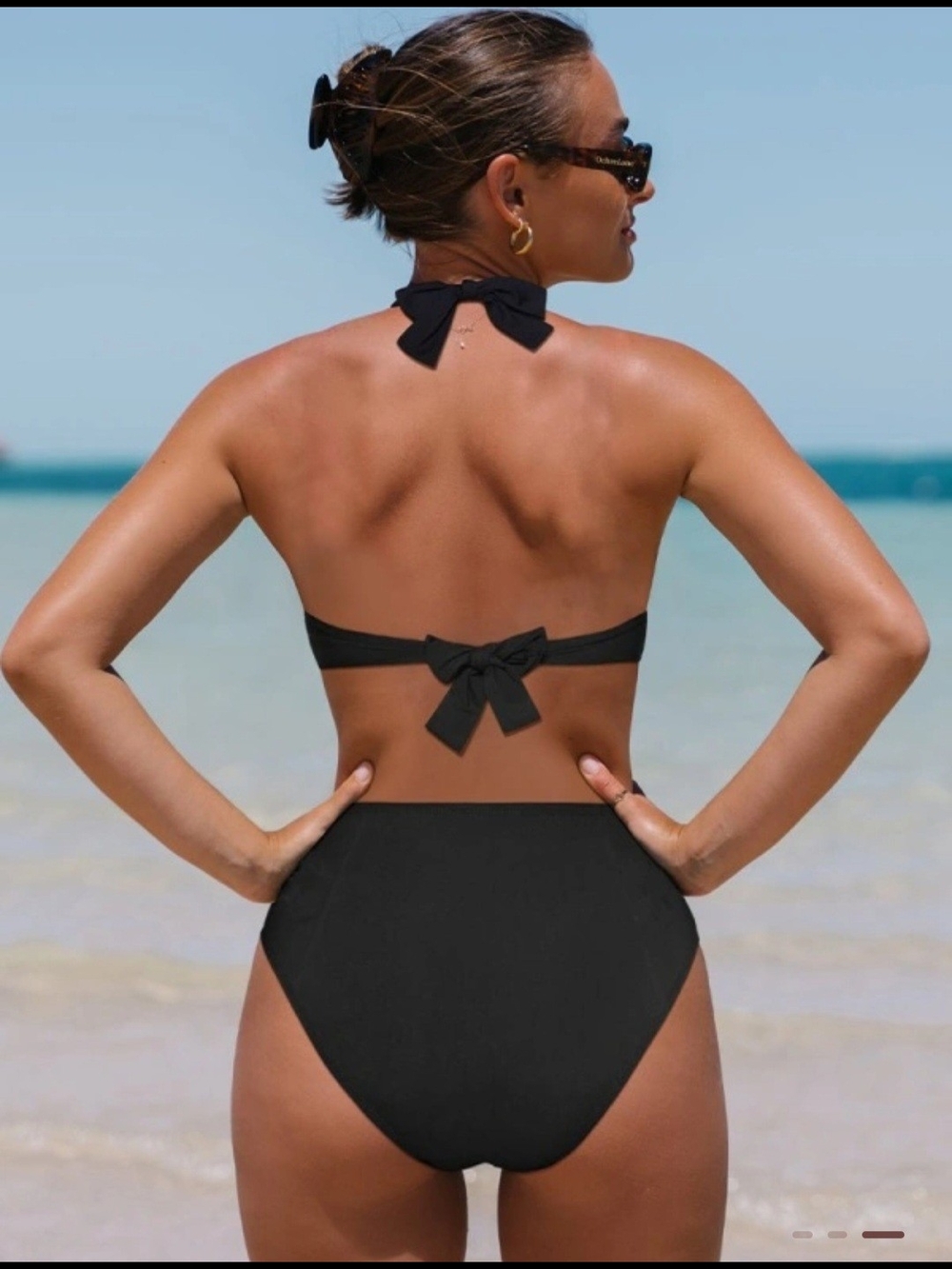 High-Waist Black Bikini Bottom with Side Strap Details - Picture 2 of 6